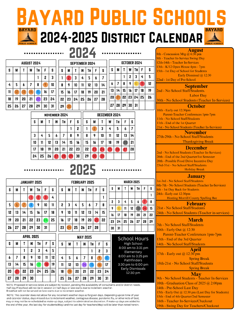 BAYARD SCHOOLS 20242025 School Calendar